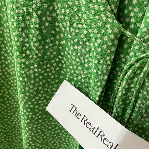 Reformation Green Wrap Polka Dot Mini Dress - Picture 6 of 7